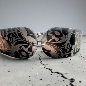 Floral spoon bracelet handmade black and silver adjustable